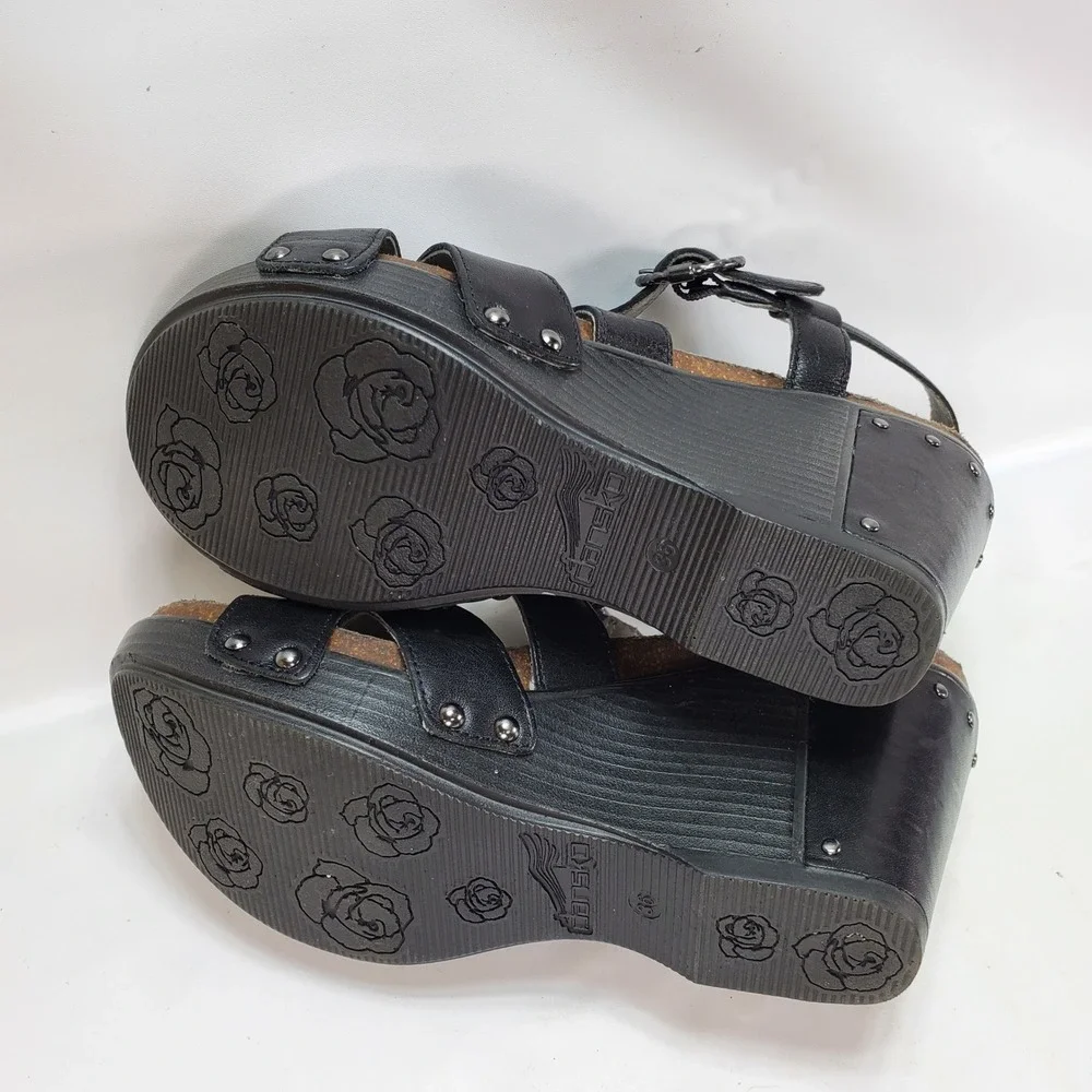 Dansko Wedge Sandals Women 36 Black Leather Strappy Studded Comfort 1907020200